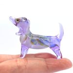 Sansukjai Dachshund Tiny Hand Blown Color Glass Art Figurines Animals Collectible Gift Home Décor (Marble Blue Purple)