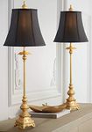 Juliette Traditional French Country Buffet Table Lamps 36.5" Tall Set of 2 Glam Luxury Style Gold Candlestick Black Fabric Bell Shade for Living Room House Home Entryway - Regency Hill