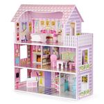 Suprills Wooden Pretend Play Dolls house Wooden Dolls House with 11pcs Furniture & Staircase Accessories, 3-Storey Large Dollhouse Playset for Girls Kids Role Play Toy Educational Gift