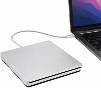 Ploveyy External CD DVD Drive USB-C Superdrive Portabl CD/DVD ROM Optical Drive Player Reader Writer Burner for MacBook Pro Windows 10 Laptop Desktop (Silver)