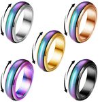 YADOCA 5 Pcs Mood Rings Spinner Rings for Women Men Girls Kids Stainless Steel Emotion Ring Temperature Changing Color Stress Relieving Fidget Ring Anxiety Rings N 1/2