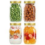 LIMILI Mason Jars with Lids, 4 Pack 500ml/ 16 oz Multipurpose Glass Jars with Lids, Overnight Oats Jar, Pickling Jars, Canning Jars, Preserving Jars, Meal Prep Jars for Food Storage