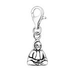 Quiges 925 Sterling Silver 3D Meditating Buddha Lobster Clasp Charm Clip on Pendant