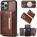 PULOKA Wallet Back Case - Compatible with iPhone 15 PRO MAX - Vegan Leather Phone Cover - Detachable Card Holder Case with Kickstand - Shockproof, Anti Scratch & Raised Edges for Protection - Brown