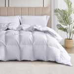 Martha Stewart White Goose Down and Feather Comforter Queen Size - All Season Warmth Fluffy Duvet Insert with Corner Tabs - Bedding Comforter with 100% Cotton Cover - 90 x 90 Inch