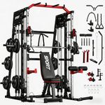 Smith Machine Home Gym All in One, 2200LBS Multi-Function Squat Rack Power Cage with Optional Weight Bench, Full-Body Workout Equipment with Cable Crossover System and More Attachments