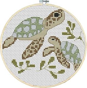 Awesocrafts Cross Stitch Kits Little Turtle Looking for Mom 11CT Stamped Patterns Easy Cross Stitching Embroidery Needlework Kit Supplies (Turtle)