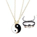 Binami 4 Pcs Yin Yang Adjustable Bracelet Necklace Matching Friendship Relationship for Best Friend BFF Couple Valentines Gift (2 Pcs Bracelet+2 Pcs Necklace)