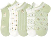 DIYBIRD Thin Cute Girls Ankle Viscose Bamboo Cotton Socks Women Fun Patterned Design Breathable Lovely 5 Pairs (US, Numeric, 5, 9, Regular, Regular, Bunny/Green)