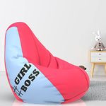 Pi Bean Bags-Bean Bag with Beans Filled XXXL-for Adults-Printed- Max User Height : 4.5 Ft.-Weight : 50 Kgs-Filled Bean Bags (Design : Girl Boss-Pink Sea-Blue)