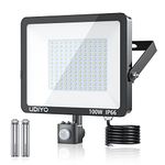 UDIYO Security Lights with Motion Sensor, 100W LED PIR Floodlight, 10000 Lumens Super Bright, LED Flood Lights with 1.5M Power Cable IP66 Waterproof for Garden, Yard, Garage, 6500K