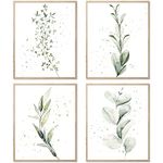 YIXIHOMPT Botanical Boho Wall Art Plant Leaves Watercolor Canvas Prints Poster for Bathroom Bedroom Living Room Office Decor Light Green Floral Leave Picture 8x10 inch Unframed Set of 4