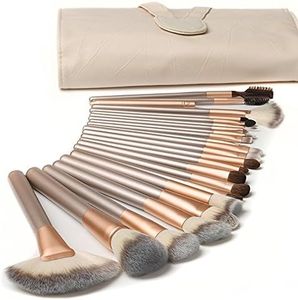 18 Pezzi Set di Pennelli Trucco Con Custodia da Viaggio Manico in Legno Professionale Kabuki in Fibra Sintetica Premium per Fondotinta Blush Correttore Ombretto Viso Potere