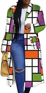 Women's Colored Geo Turn Down Collar Trench Coat Colorful Outerwear Cardigan Long Blazer Jacket(PE-3XL) Purple