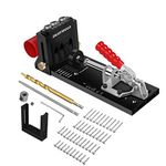 ENJOYWOOD XK-4 Pocket Hole Jig Set, Aluminium Pocket Hole Drilling Template, Drilling Template, Oblique Hole, Drilling Aid with 40 Pieces Pocket Hole Screws 2 Drills
