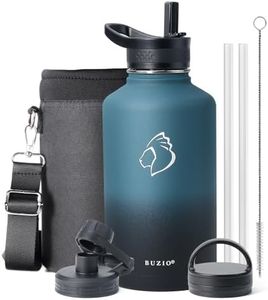 BUZIO Sports Water Bottle 64oz with Straw Lids, Half Gallon Vacuum Insulated Stainless Steel Water Flask Jug, Modern Double Walled Simple Thermo Mug, Hot Cold Standard Hydro Metal Canteen, Blue Black