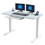 ERGOMORE Glass Standing Desk with Drawers, 45 x 23 Inches Touch Control Adjustable Standing Desk with USB Ports & Wireless Charging, Dual Motor Sit Stand Desk for Home & Office (White)