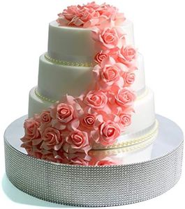 Cakebon Wedding Cake Stand (Silver - 13.5 inches - Round) - Gorgeous Cake Display Centrepiece for Wedding Cakes, Cupcakes and Desserts - Strong Lightweight Polystyrene Foam with Faux Rhinestones