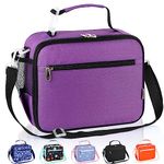 Homtibrm Insulated Lunch Bag, Kids Thermal Cool Bag with Adjustable Strap, Waterproof Lunch Box Bag for Adults Kids Boys Girls Work School Picnic (Purple)