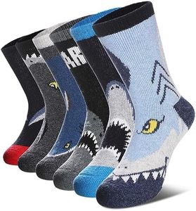 DOSKONI Kids Merino Wool Hiking Socks for Boys Girls Toddlers Thermal Winter Warm Thick Crew Boot Snowboarding Gift Socks 6 Pairs Shark,8-12 Year Old