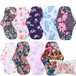 (10 PACK) Simfamily Bamboo Charcoal Reusable Waterproof Cloth MenstruaL Pads Set Heavy Flow Regular Flow Panty Liner (Regular Flow, Regular set 1)