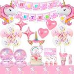 Unicorn Birthday Decorations for Girls,180pcs Unicorn Party Supplies Tableware Set-Unicorn Balloon Banner Headband Tablecloth Plates Cups Napkins ect Unicorn Themed Birthday Party Supplies