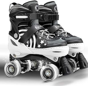 SULIFEEL Rainbow Unicorn 4 Size Adjustable Light up Roller Skates for Girls Boys for Kids (E Black, Medium - Big Kid)