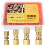 LTWFITTING Assortment Kit Tube OD 1/8" 3/16" 1/4" 5/16" Brass Compression Union Set (Pack of 40)