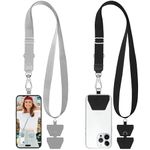 takyu 2 Pcs Adjustable Phone Lanyard Neck Strap, Universal Mobile Phone Lanyard with 4 Adhesive Tethers, Compatible for iPhone, Samsung, HUAWEI and Most Smartphone Black & Gray