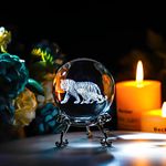 ZEERSHEE 60mm 3D Tigers Crystal Ball with Stand Glass Laser Engraved Tigers Ball Figurine Decorative Glass Ball Paperweights for Home Office