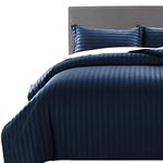 MOONLIGHT20015 Double Duvet Cover Set Hotel Quality Stripes Satin Bedding Double Bed Set with 2 Pillowcases, Reversible Hypoallergenic Soft Breathable Bed Covers (Navy, Double)