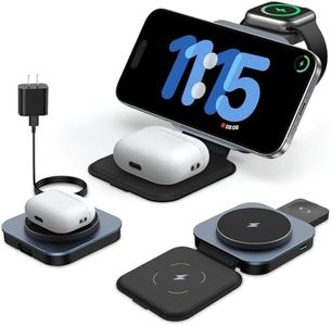 KEEPRO 3 in 1 Wireless Charger for MagSafe, Magnetic Fodable Fast Travel Charging Station Stand for Apple Devices iPhone 16/15/14/13/12 Series, AirPods Pro/3/2 & Apple Watch (Adapter Included)-Black