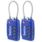 SharkByte TSA Approved Luggage Locks | Wire, 4-Digit Combo (10K Combinations) | Secure Suitcase & Gym Bags (2 Pack) Blue