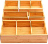 Winged Sirius 5-Piece Bamboo Drawer Organiser | Multi-Sized Compartments with Removable Dividers | Set of 5 Durable Wood Storage Boxes with Extra Foot Pads | Perfect for Home and Office Use