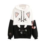 Himifashion Cute Hoodie Teen Girls Kawaii Cat Print Pullover Hooded Tops Plus Velvet Sweatshirt Loose Warm Hoodies (Black)