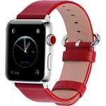 Fullmosa Compatible for Apple Watch Band 49mm 46mm 45mm 44mm 42mm,Lychee-Textured Premium Real Leather Apple Watch Strap for iWatch Ultra SE&Series10 9 8 7 6 5 4 3 2 1, Red