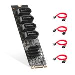 Binardat M.2 to SATA Card 4 Port, 6Gbps SATA 3.0 Controller, includes 4 SATA Cables, for Windows 10/11