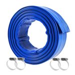 automoris 3" x 50' Sump Pump Hose,Backwash Hose with 4 Clamps, PVC Fabric Lay Flat Hose, Heavy Duty Backwash Drain Hose, Weather-Proof & Burst-Proof, Ideal for Swimming Pool & Water Transfer-Blue