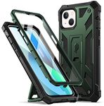 Poetic compatible with iPhone 13 Case, Spartan Series Cell Phone Case for iPhone 13 (6.1 inch, 2021) Full Body Rugged Premium Leather texture Shockproof Protective Cover with Kickstand, Metallic Green