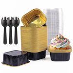 AHPYEUHK Mini Loaf Cake Cases with Lids Mini Loaf Tins Aluminum Foil Baking Cups Reusable Small Cake Tins for Bread,Cake,Muffins,Dessert (Square, 150ML-black)