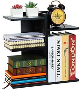 PAG Wood Desktop Bookshelf Assembled Countertop Bookcase Literature Holder Accessories Display Rack Office Supplies Desk Organizer, Black