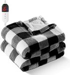 Electric Heated 62"x 84" Sherpa Buffalo Plaid Christmas Twin Blanket with 6 Heating Levels & 10 Hours Auto Off, Fast Heating Warm Washable Blanket with Over-Heat Protection, ETL Certification, Black