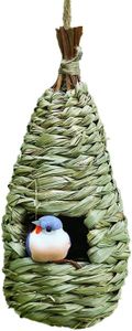 Hand-Woven Eco-Friendly Birds Cages Nest Roosting,Grass Bird Hut,Hanging Bird House,Ideal for Birds,Bird Nest Breeding Box House Bed Cage Hut Cave Canary Finch Budgie Parrot