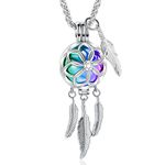 Cremation Jewelry Dream Catcher Urn Necklace for Ashes for Women Men Feather with Angel Wing Keepsake Memories Hollow Urn Pendant for Human Pet Ashes(Colorful), Stainless Steel, No Gemstone