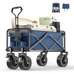 Taphnw Folding Trolley 220LBS Festival Trolley Collapsible Garden Wagon with Brake Big Wheels Versatile Silent Wagon Camping Trolley Beach Cart for Festival Shopping Outdoor Camping Picnic (Blue)