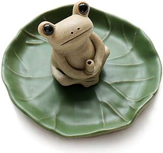 NAGU 100% Handmade Ceramic Stick Incense Burner Holder,Small Frog Incense,Lotus Leaf Tray,Mini Cute Animal Statue Home Incense Burner