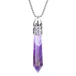 BEADNOVA Healing Crystal Necklace for Women Men Natural Amethyst Quartz Crystal Pendant Energy Healing Gemstones Jewelry Pendulum Crystal Divination (Hexagonal,18 Inches Stainless Steel Chain) USD$899USD$8.99