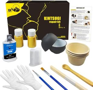 MUFUN Kintsugi Repair Kit, Repair Your Meaningful Pottery with Gold Powder Glue - Comes with Two Practice Ceramic Cups for Starter
