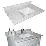 Marble White Stone Vanity Top - 31" Single Faucet Holes Vanity Sink Tops, Gorgeous Counter top with Ceramic Sink & Backsplash for Bathroom Kitchen, No Cabinet