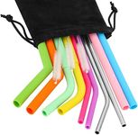 Oumers 10 PCS Reusable Silicone Drinking Straws Set with Storage Pouch- Silicone Drinking Straws,Stainless Steel Metal Straws, Cleaning Brushes for Tumbler Yeti/Rtic Complete Bundle- Different Size